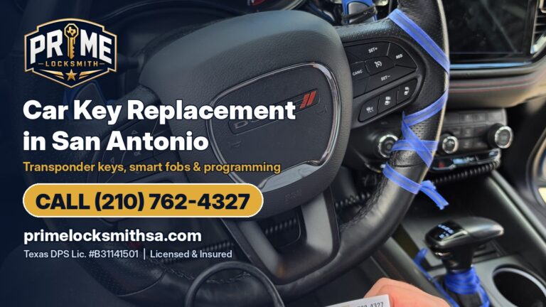 Prime Locksmith technician programming a Dodge key fob in San Antonio, TX