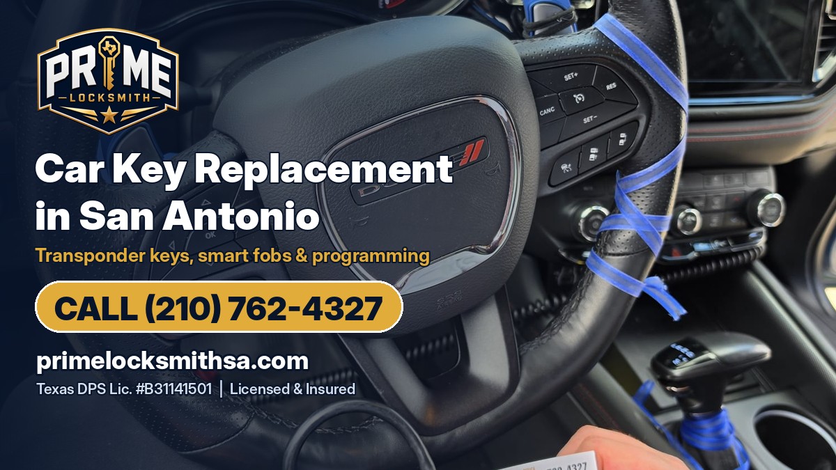 Prime Locksmith technician programming a Dodge key fob in San Antonio, TX