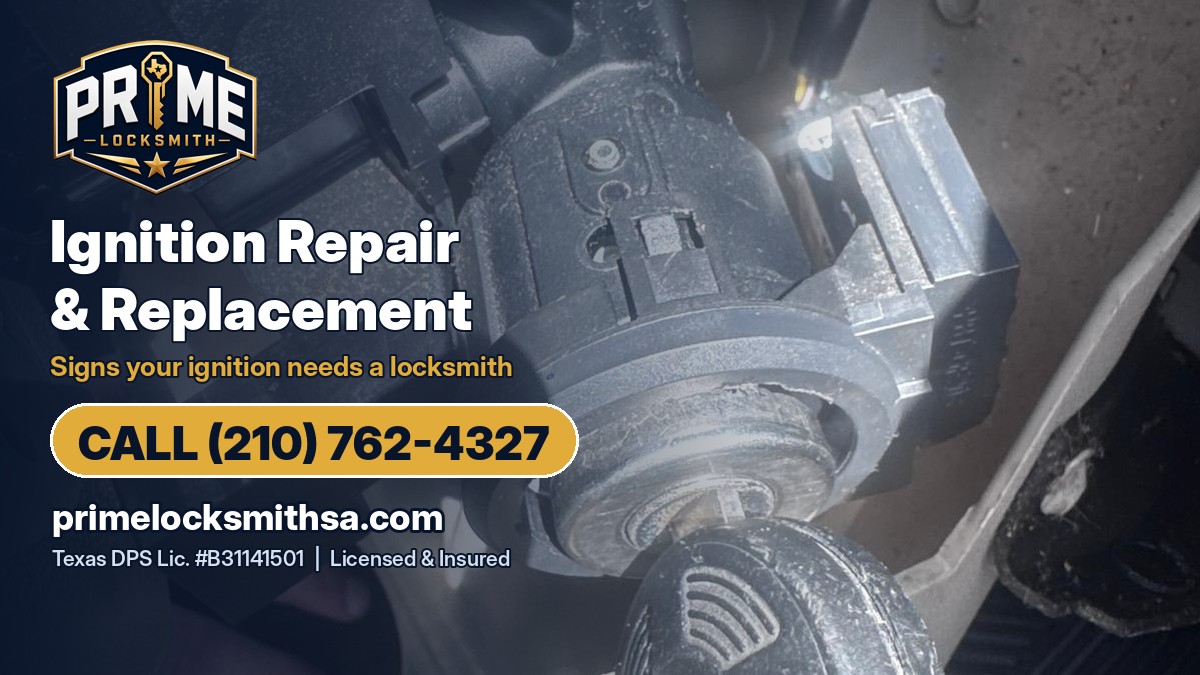 Ignition cylinder and key being repaired by Prime Locksmith in San Antonio